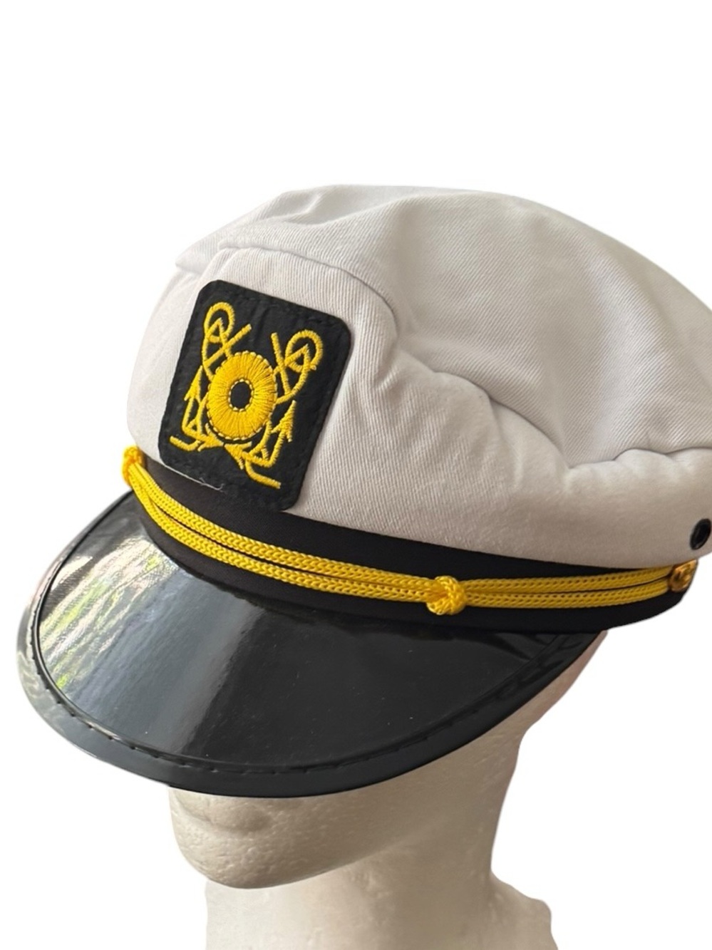 White Captain Hat with Yellow Embroidered Crest